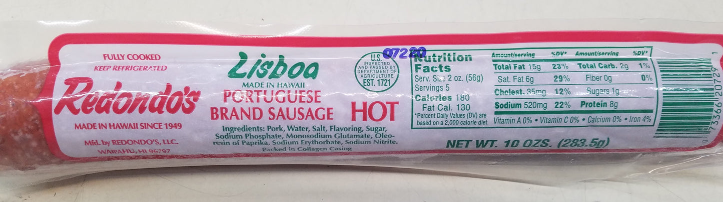 Redondo's Lisboa Portuguese Sausage HOT