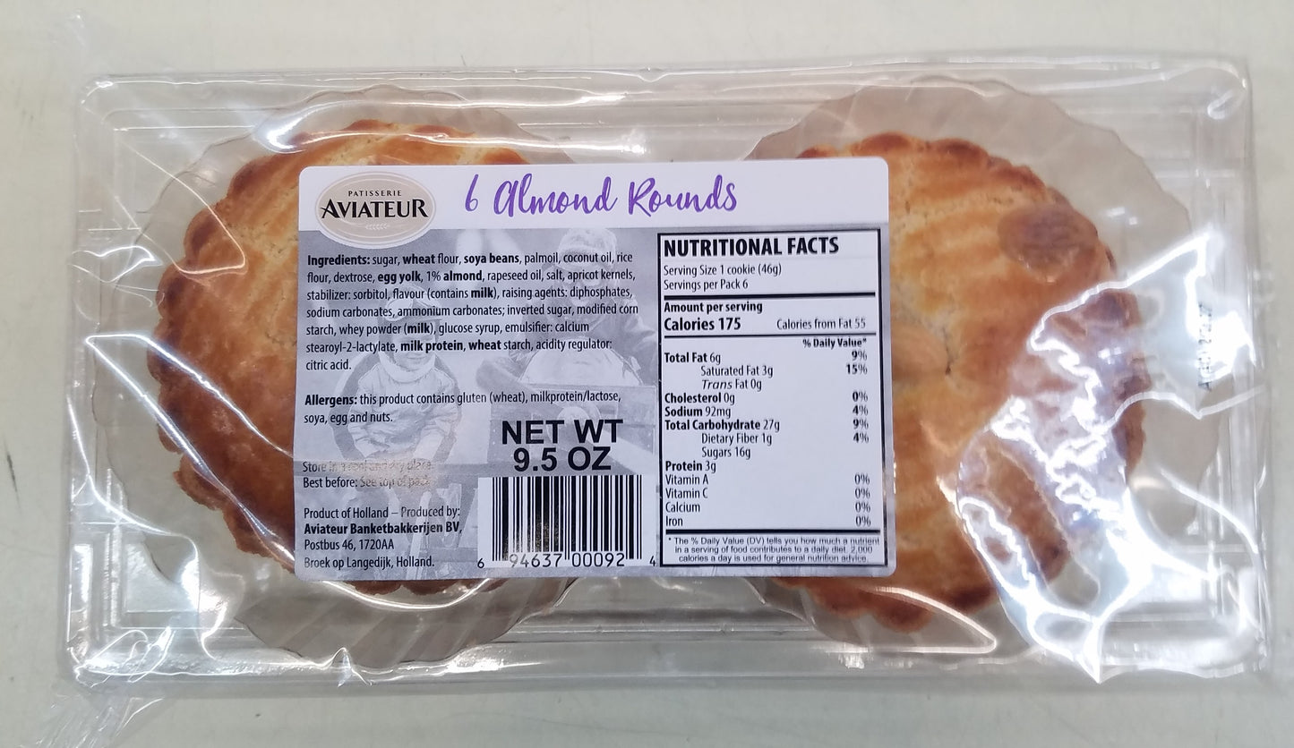 Patisserie Aviateur Almond Rounds 6ct