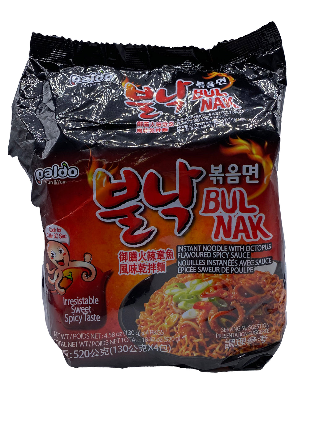 Paldo Buldak Noodles with Octopus Flavored Spicy Sauce 4pk